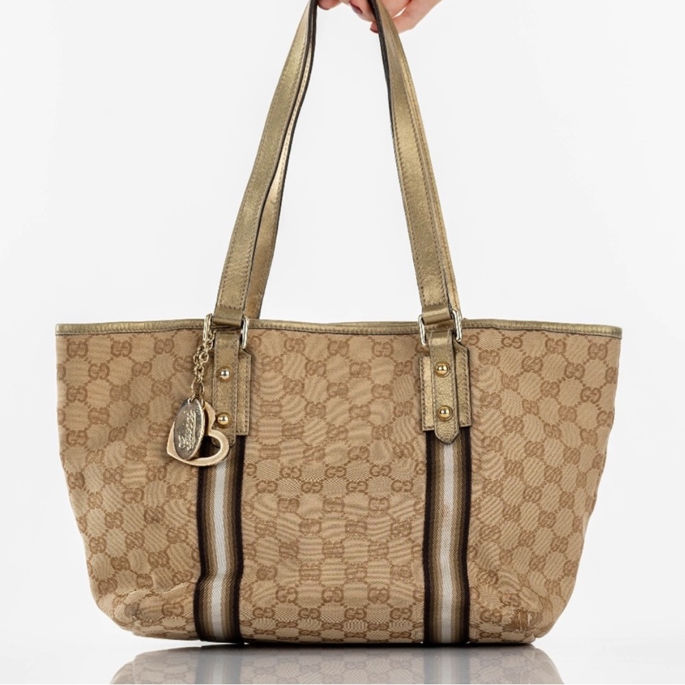 GUCCI Sherry Tote Bag Beige Gold GG